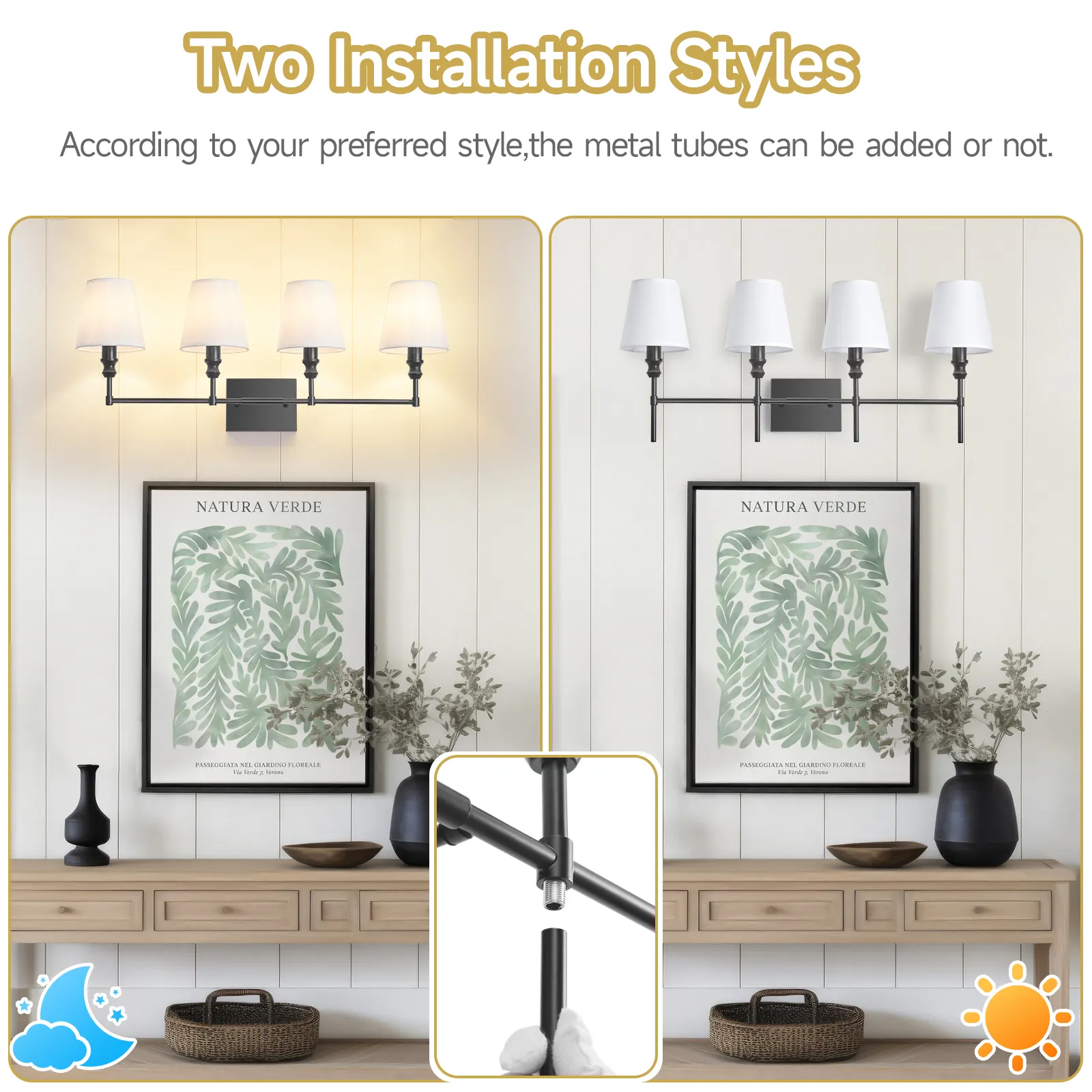 Vintage Black 4-Light Fabric Vanity Light, image 2 of 7