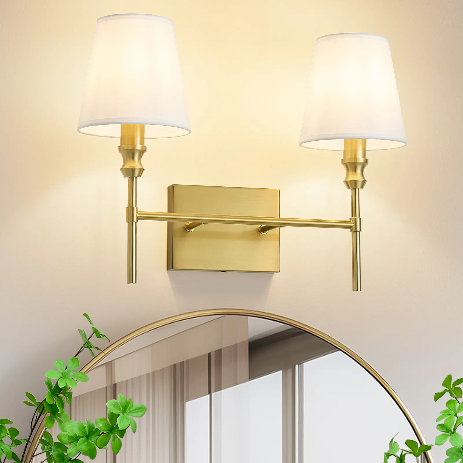Vintage Gold 2-Light Fabric Vanity Light