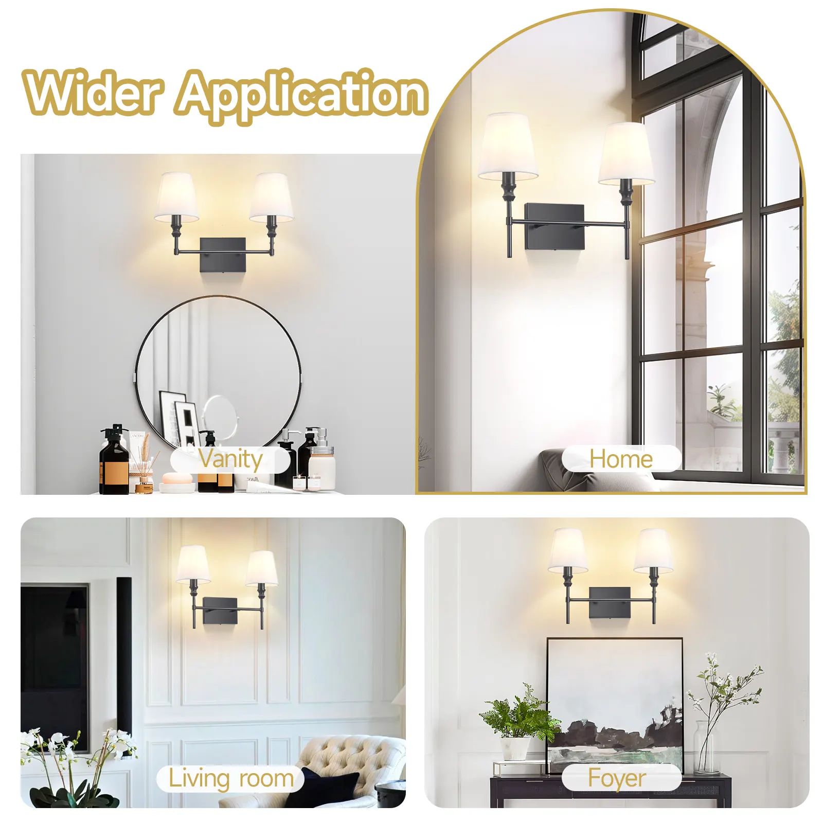 Vintage Black 2-Light Fabric Vanity Light, image 5 of 7