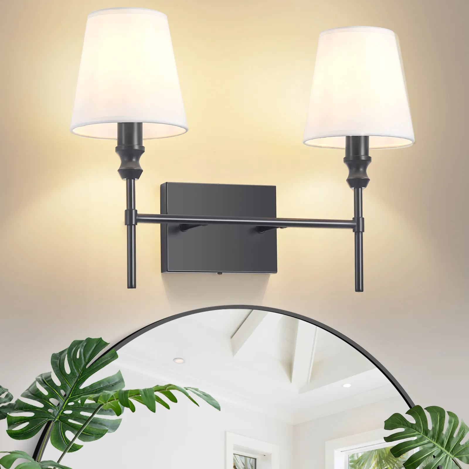 Vintage Black 2-Light Fabric Vanity Light