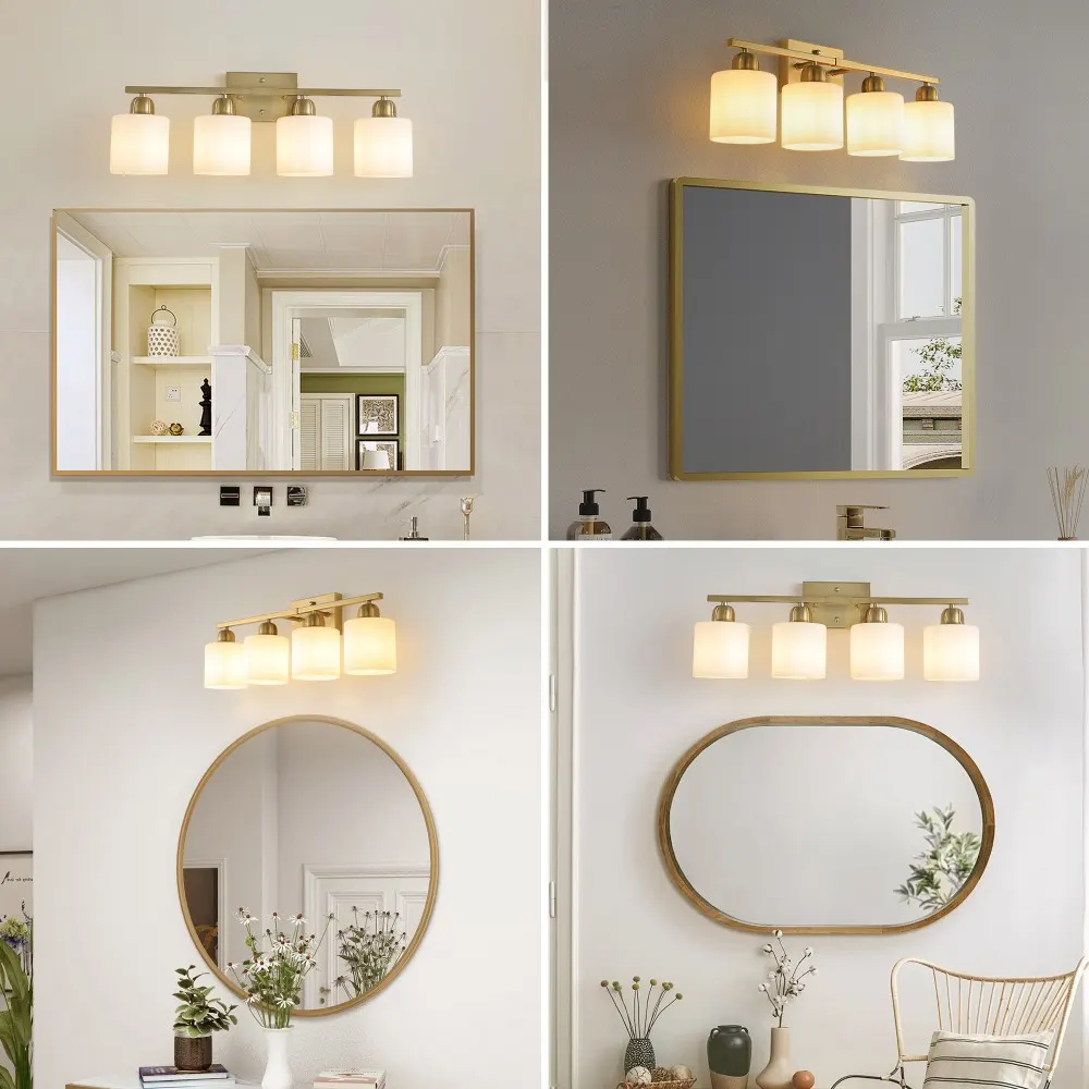 Modern Gold 4-Light Frosted Glass Vanity Light, 24 in, image 2 of 5