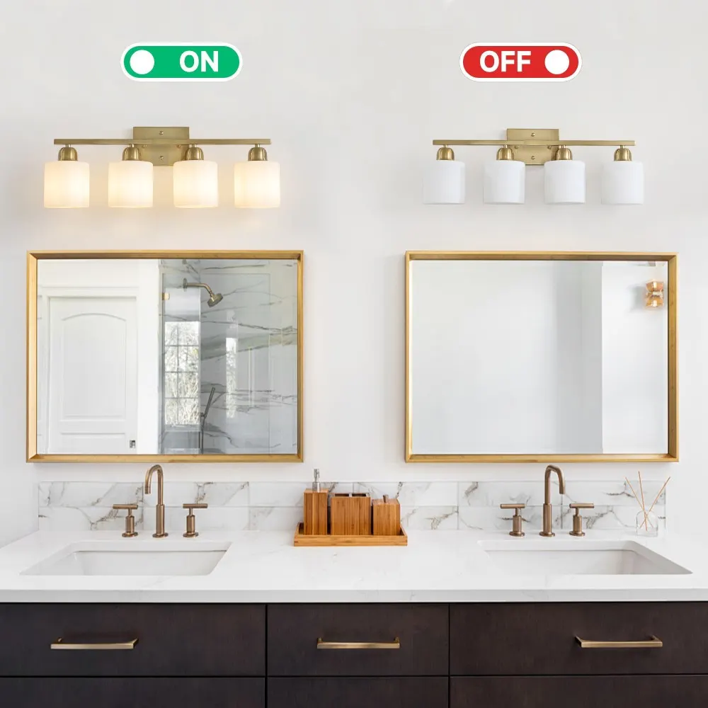 Modern Gold 4-Light Frosted Glass Vanity Light, 24 in, image 4 of 5