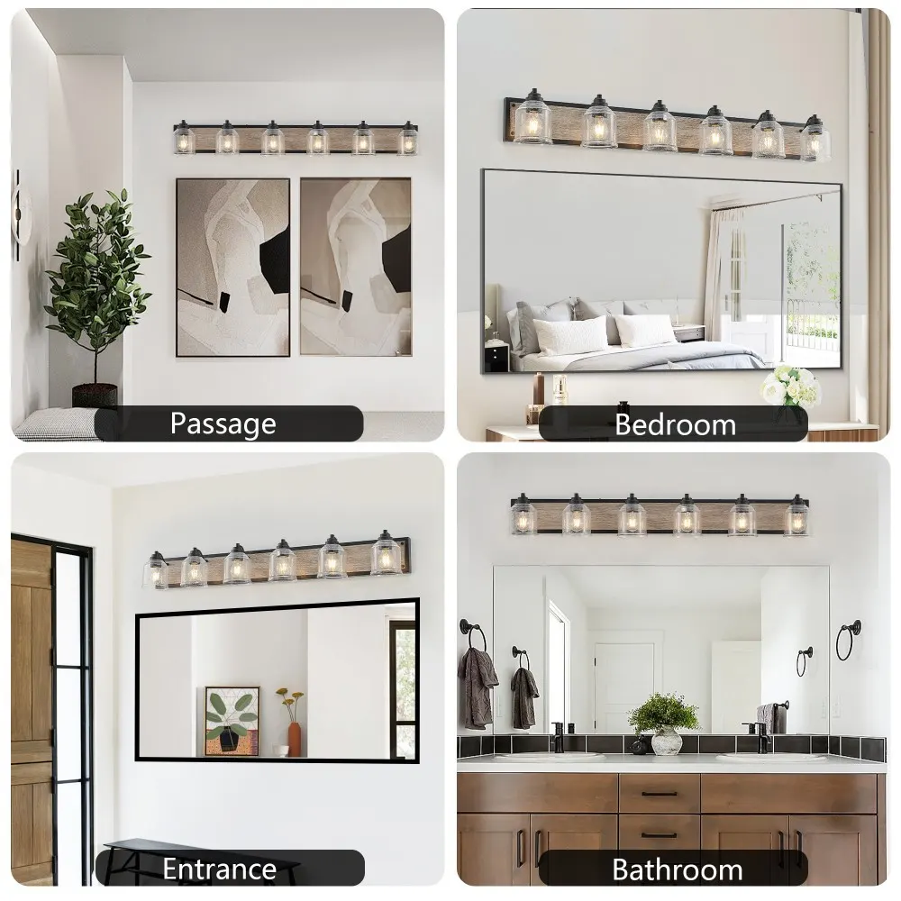 Farmhouse Black 6-Light Seeded Glass Vanity Light, 49 in, image 2 of 5