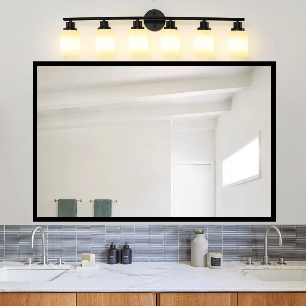 Modern Black 6-Light Frosted Glass Vanity Light, 39 in