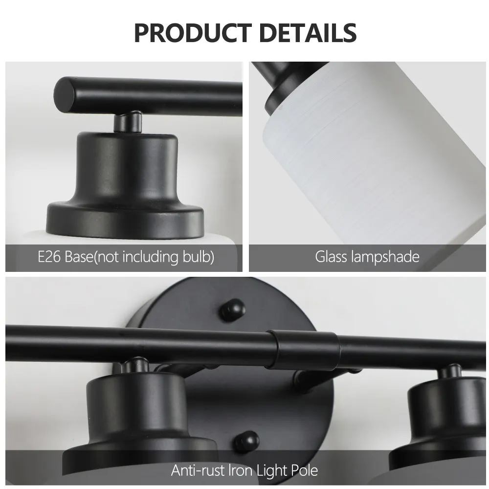 Modern Black 6-Light Frosted Glass Vanity Light, 39 in, image 3 of 5