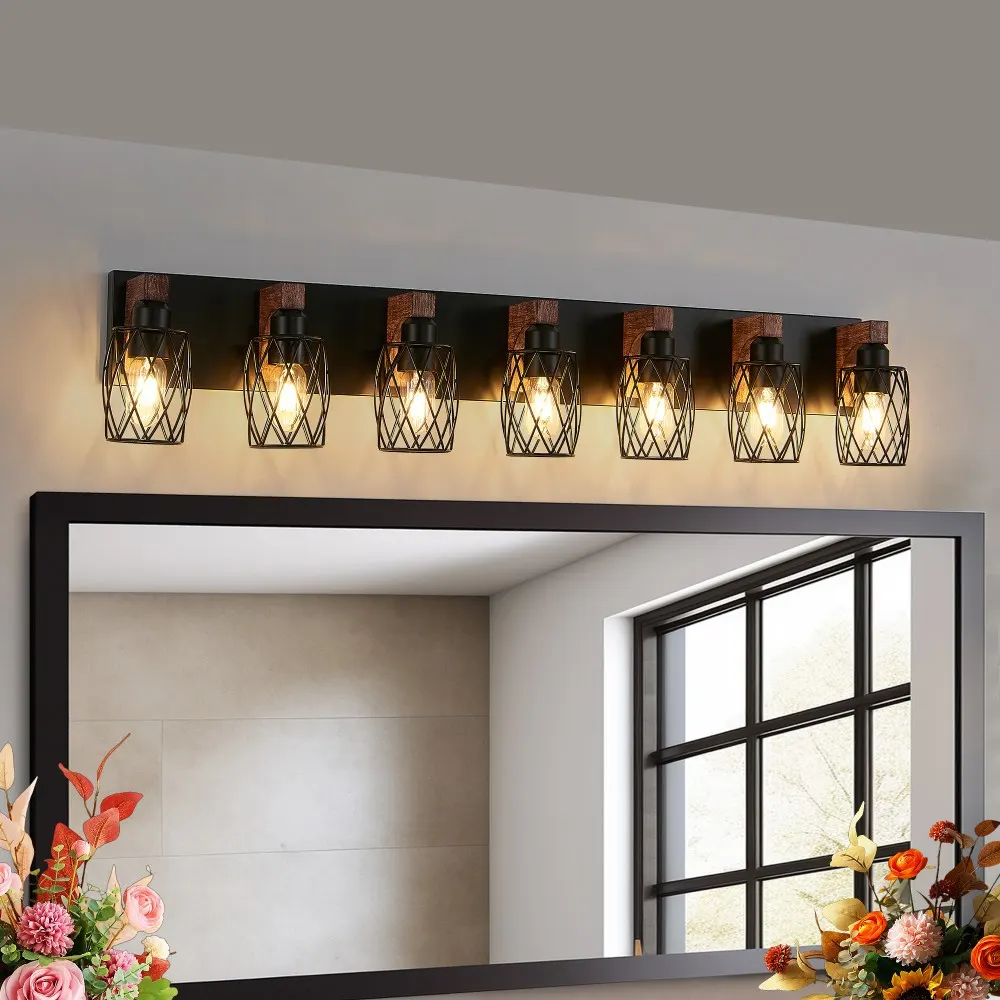 Industrial Black 7-Light Vanity Light, 44 in, image 2 of 5