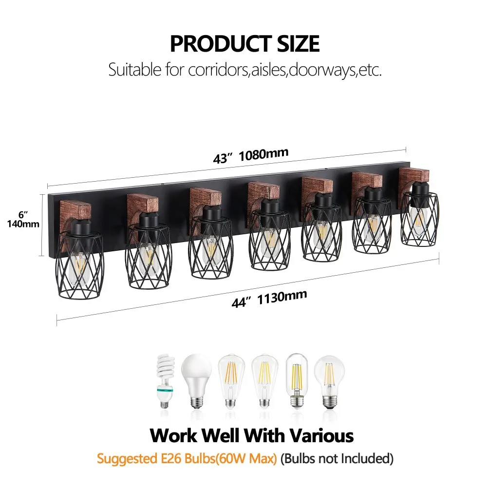 Industrial Black 7-Light Vanity Light, 44 in, image 5 of 5