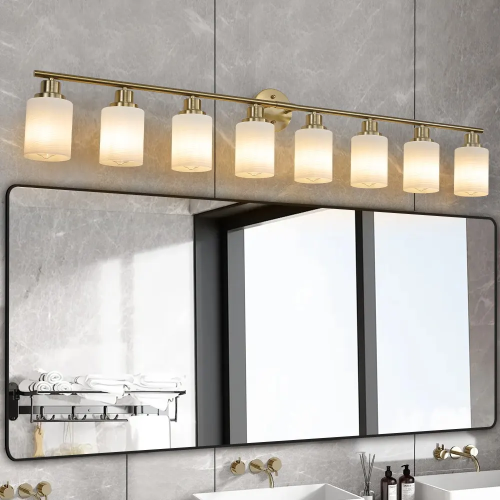 Modern 8-Light Frosted Glass Vanity Light, 52 in
