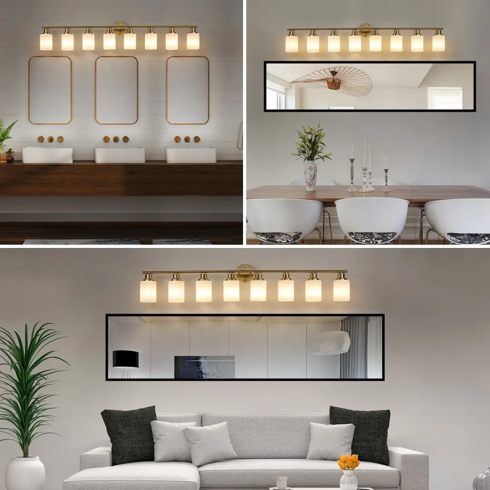 Modern 8-Light Frosted Glass Vanity Light, 52 in, image 2 of 5