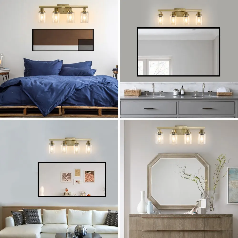 Modern Gold 4-Light Clear Glass Vanity Light, 24 in, image 2 of 5