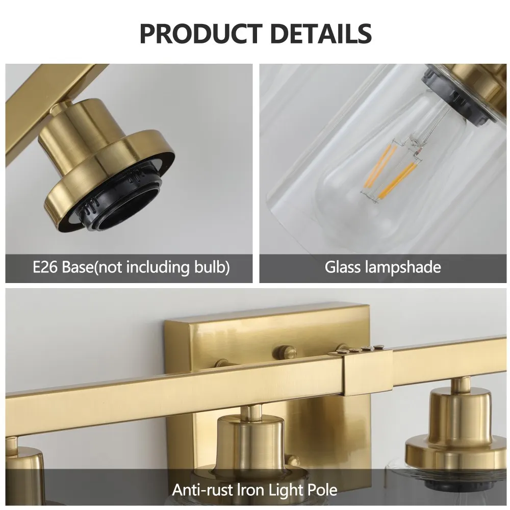 Modern Gold 4-Light Clear Glass Vanity Light, 24 in, image 3 of 5
