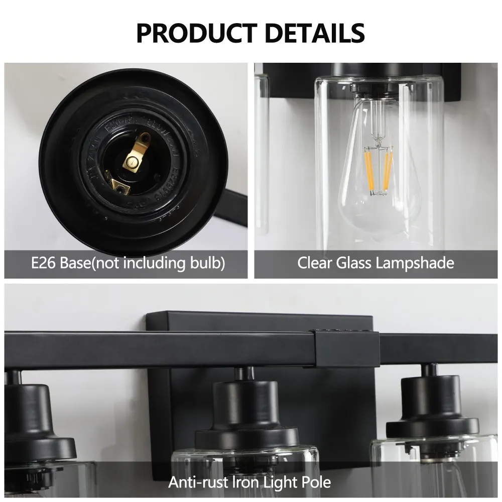 Modern Black 8-Light Clear Glass Vanity Light, 51 in, image 3 of 5