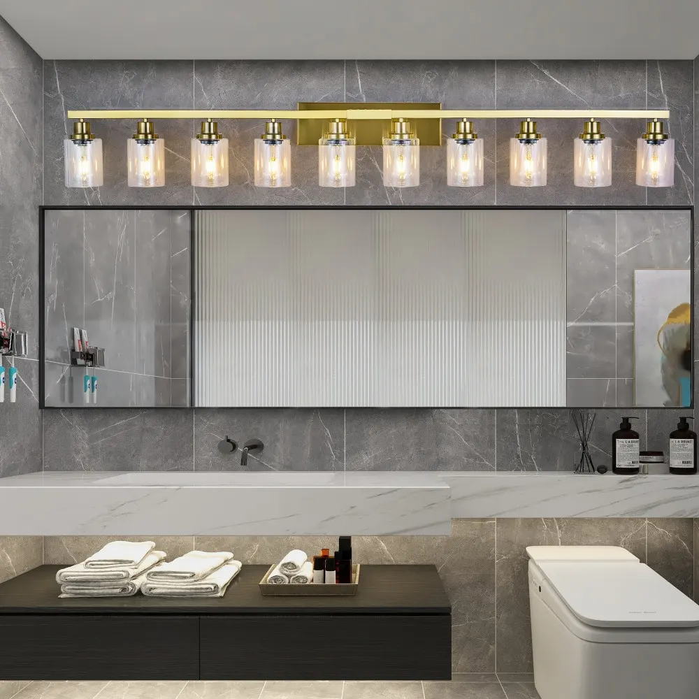Modern Gold 10-Light Clear Glass Vanity Light, 52 in