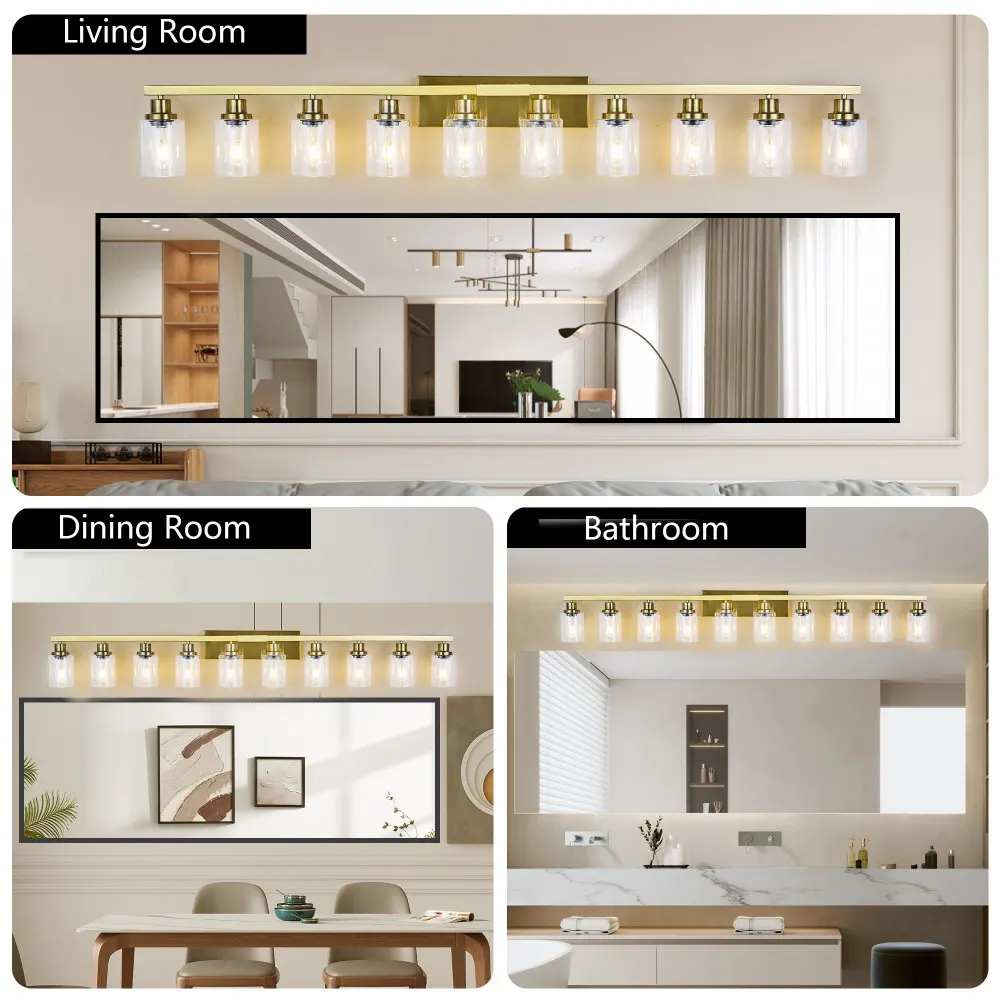 Modern Gold 10-Light Clear Glass Vanity Light, 52 in, image 2 of 5