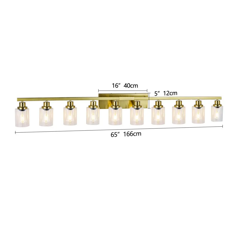 Modern Gold 10-Light Clear Glass Vanity Light, 52 in, image 5 of 5