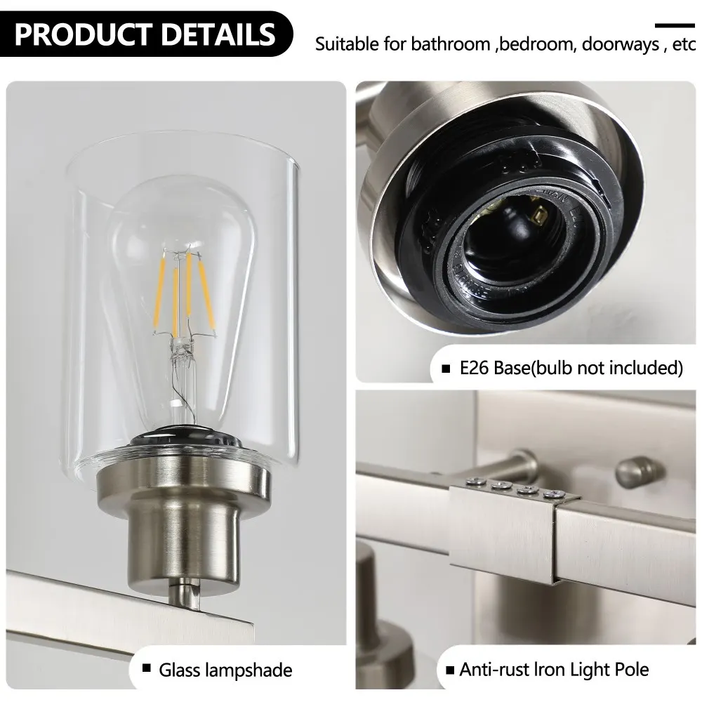 Modern Brushed Nickel 4-Light Clear Glass Vanity Light, 24 in, image 2 of 5