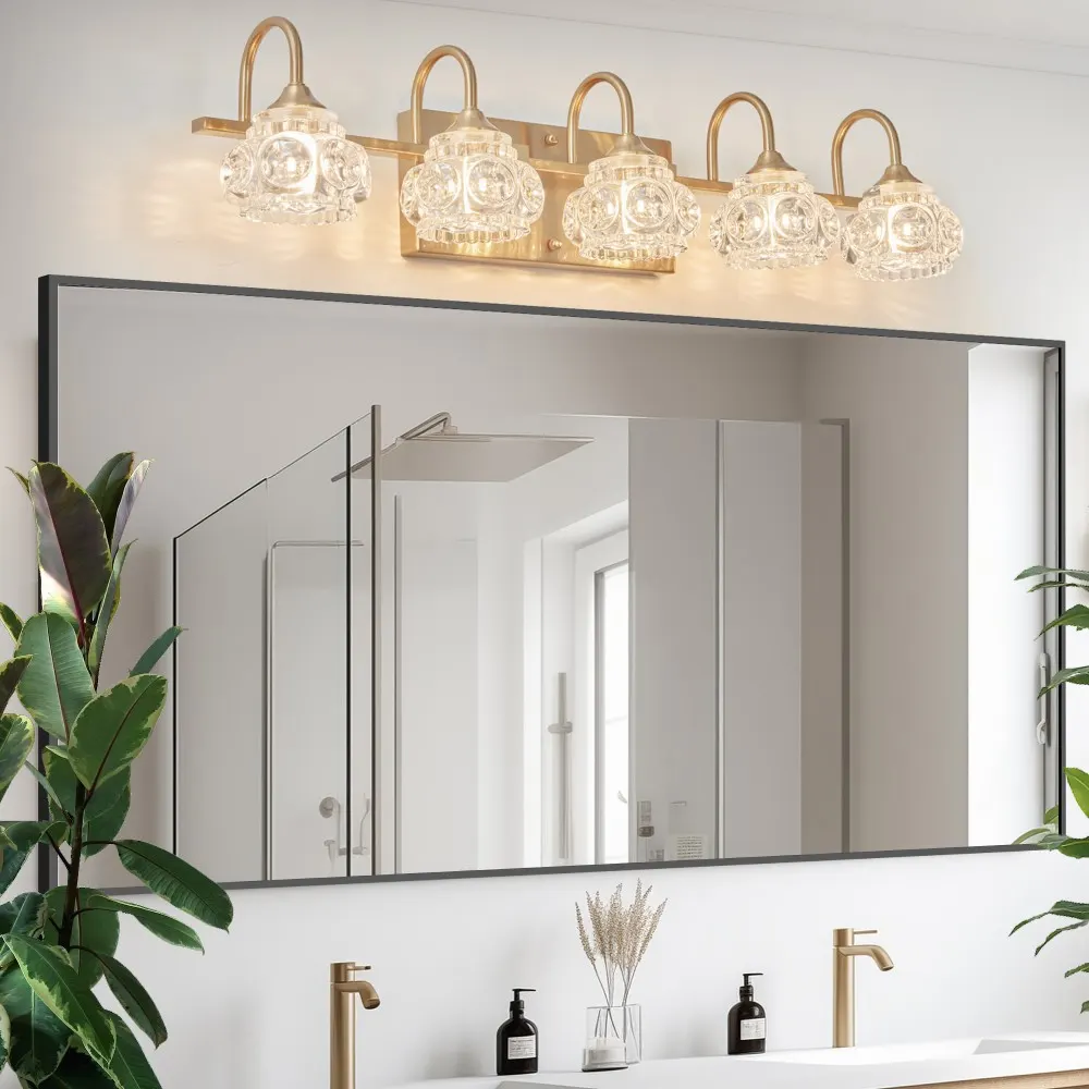 Modern Gold 5-Light Clear Glass Vanity Light, 29 in
