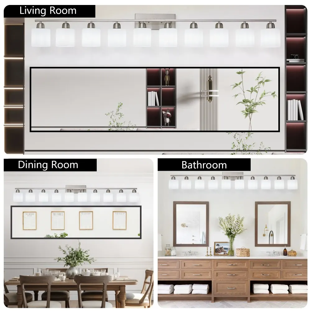 Modern Nickel 10-Light Glass Vanity Light, 65 in, image 5 of 5