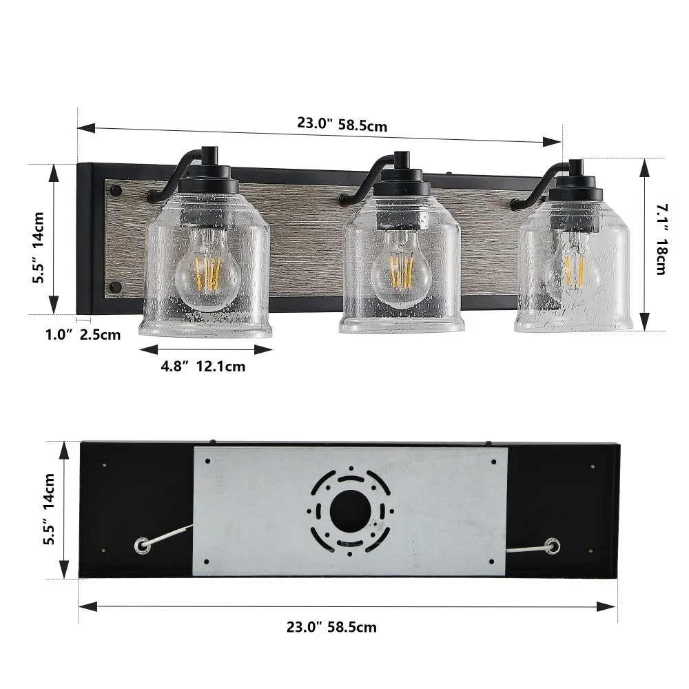 Farmhouse Black 3-Light Seeded Glass Vanity Light, 23 in, image 5 of 5