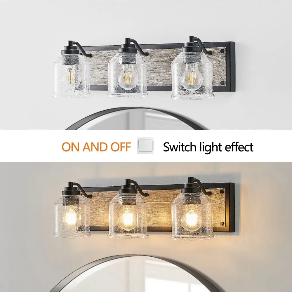 Farmhouse Black 3-Light Seeded Glass Vanity Light, 23 in, image 3 of 5