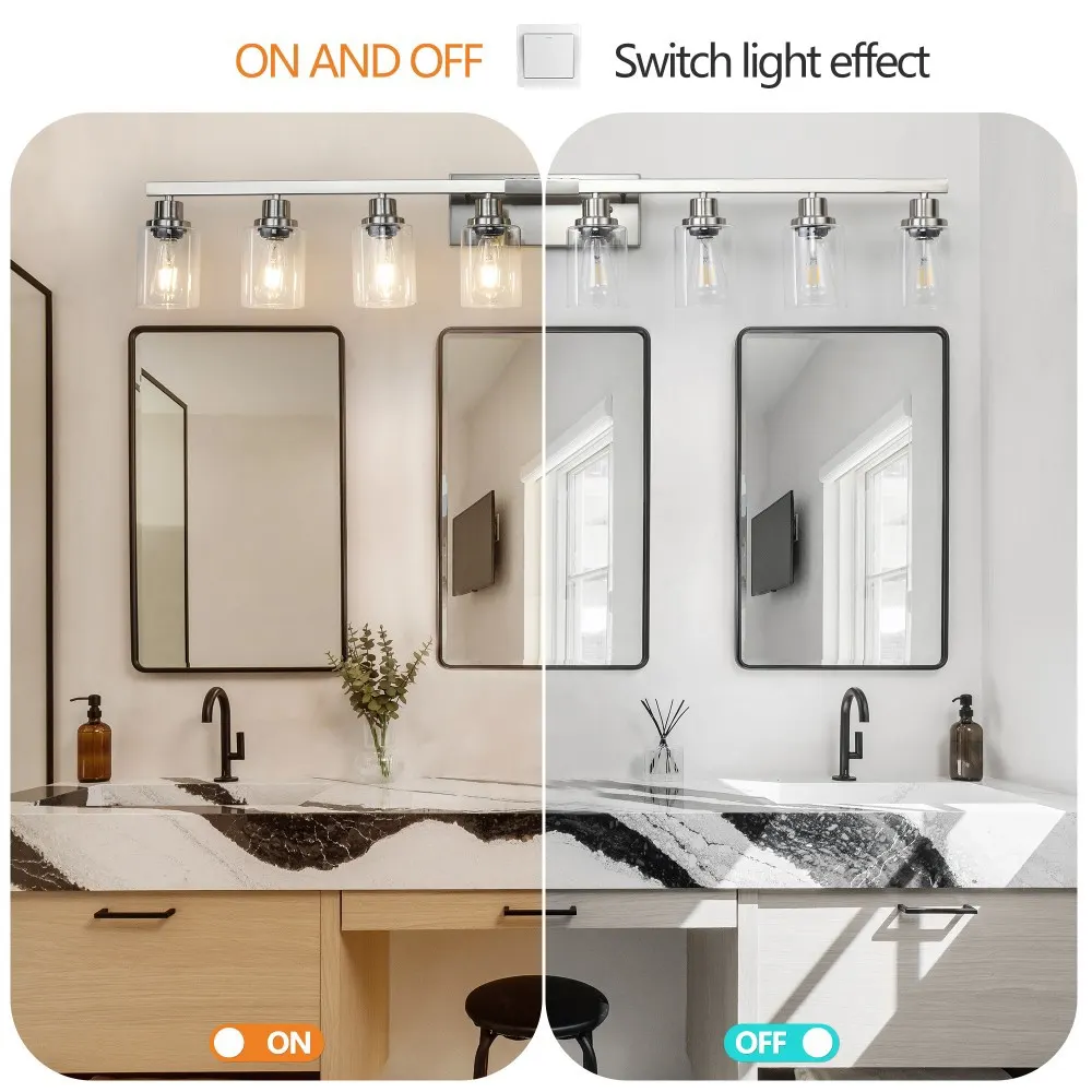 Modern Brushed Nickel 8-Light Clear Glass Vanity Light, 51 in, image 4 of 5
