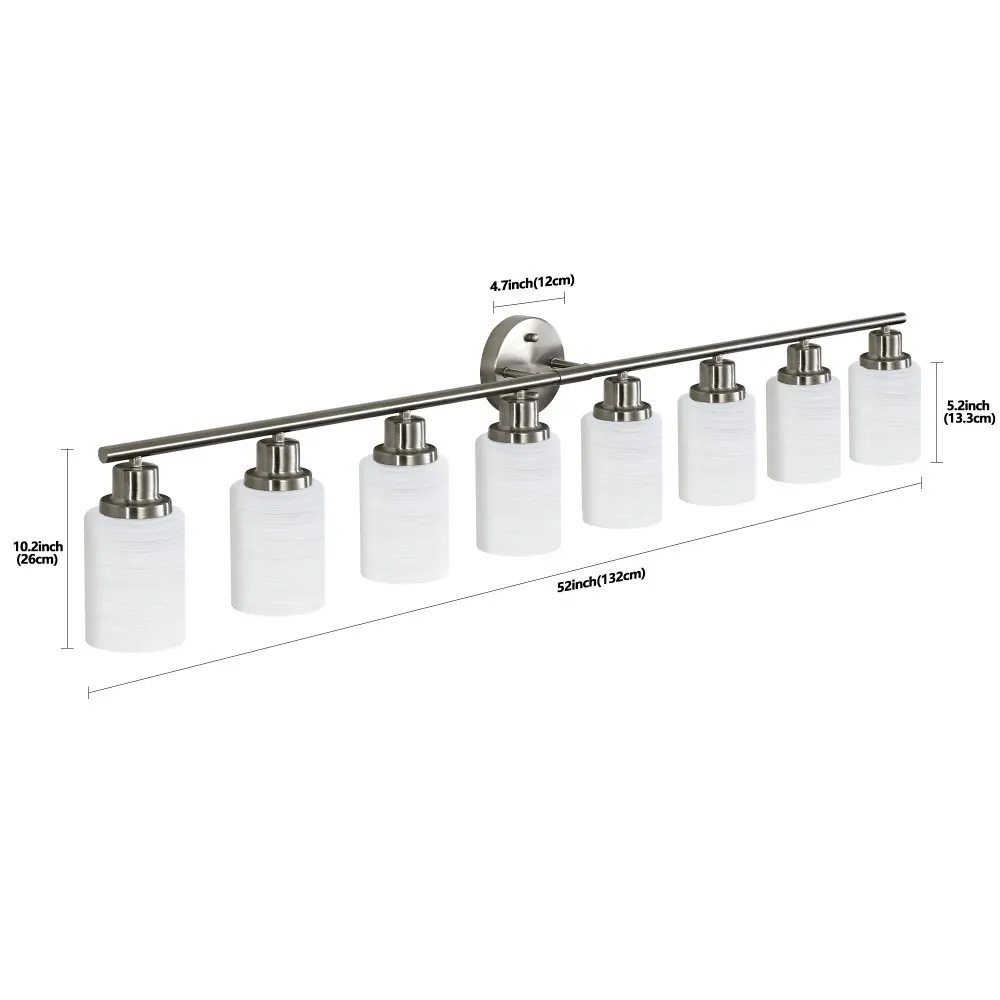 Modern Brushed Nickel 8-Light Frosted Glass Vanity Light, 52 in, image 3 of 5