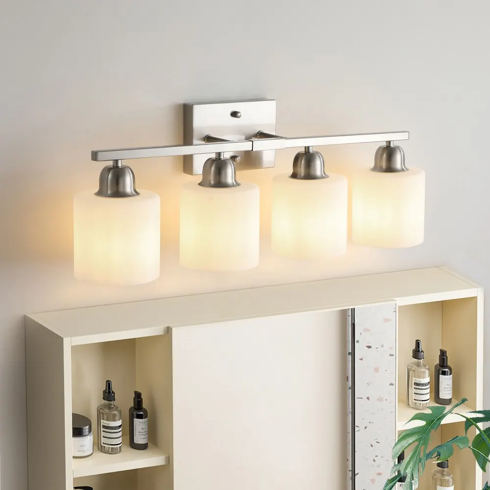Modern Brushed Nickel 4-Light Frosted Glass Vanity Light, 24 in, image 2 of 5
