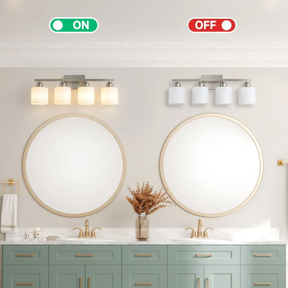 Modern Brushed Nickel 4-Light Frosted Glass Vanity Light, 24 in