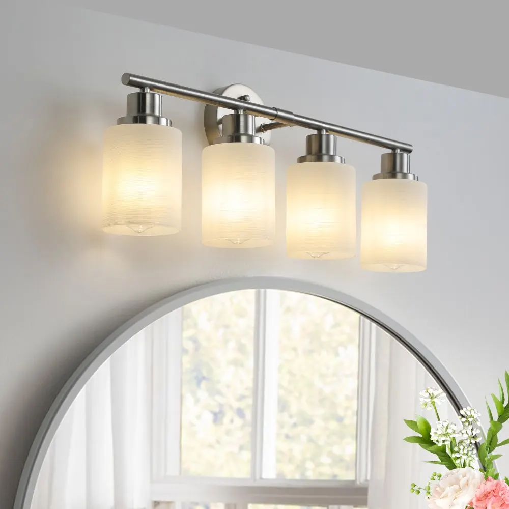 Modern Brushed Nickel 4-Light Frosted Glass Vanity Light, 24 in
