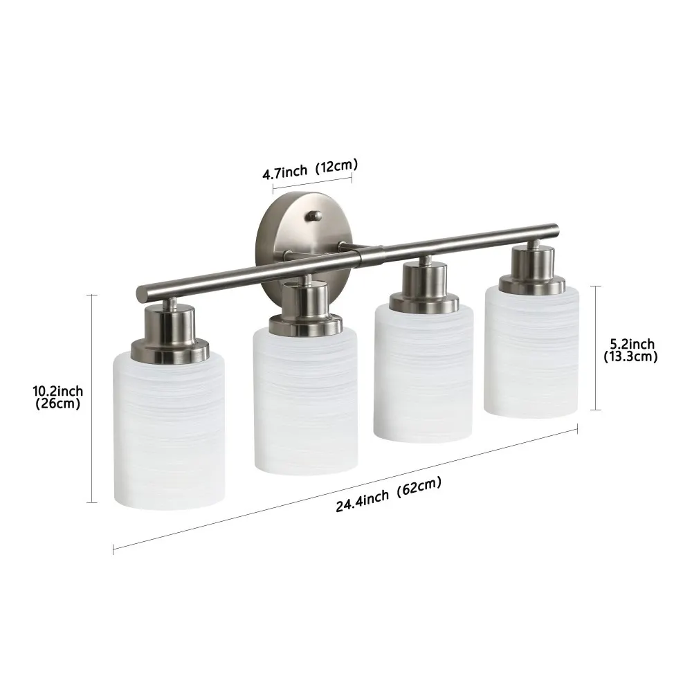 Modern Brushed Nickel 4-Light Frosted Glass Vanity Light, 24 in, image 3 of 5