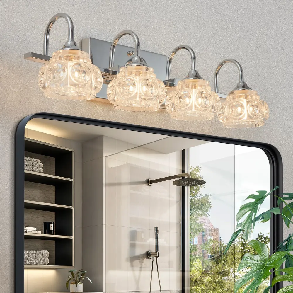 Vintage Nickel 4-Light Clear Glass Vanity Light, 23 in