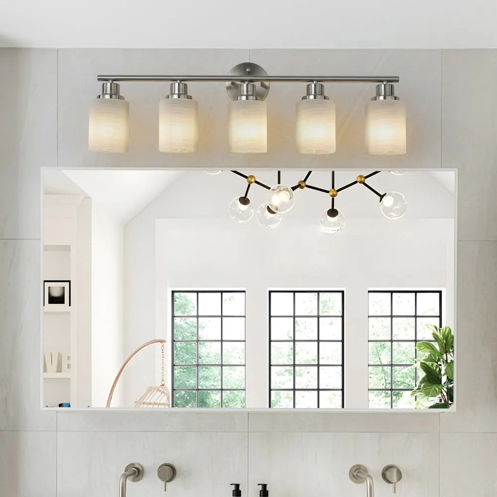 Modern Brushed Nickel 5-Light Frosted Glass Vanity Light, 31 in