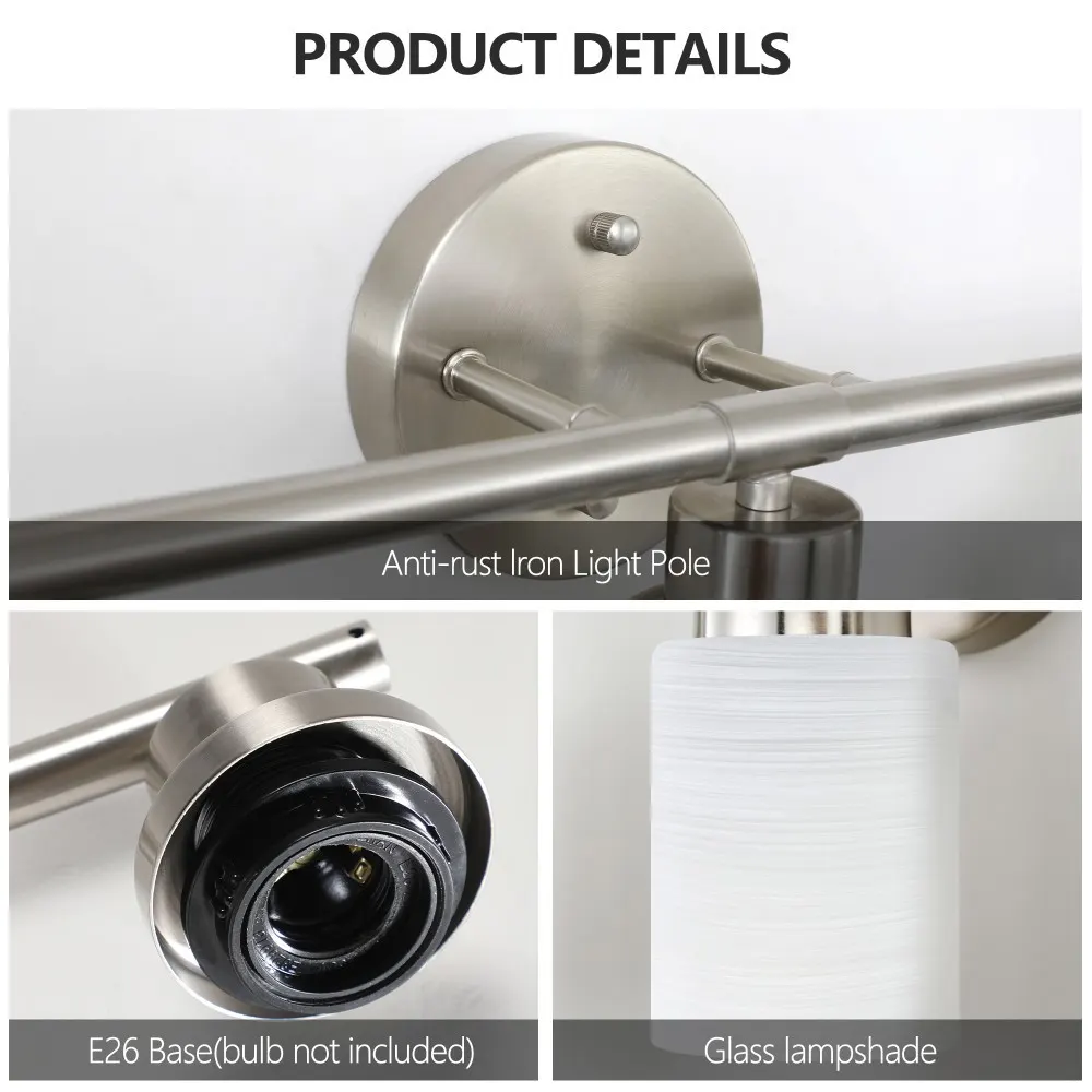 Modern Brushed Nickel 5-Light Frosted Glass Vanity Light, 31 in, image 5 of 5