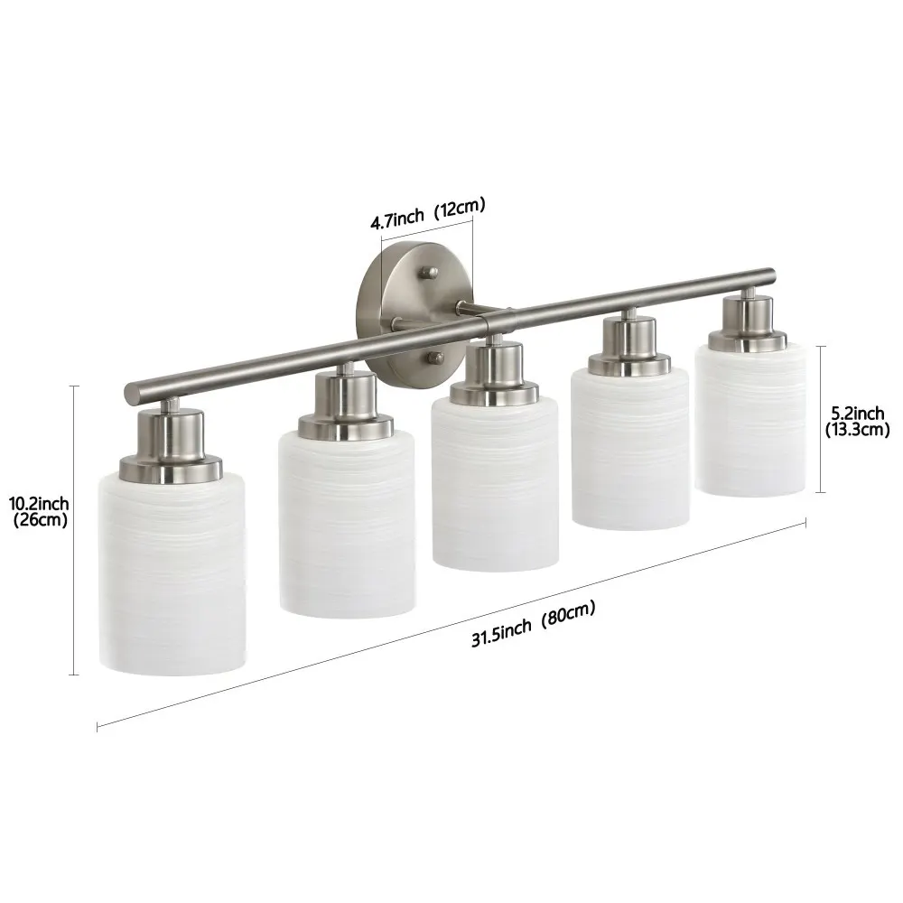 Modern Brushed Nickel 5-Light Frosted Glass Vanity Light, 31 in, image 3 of 5