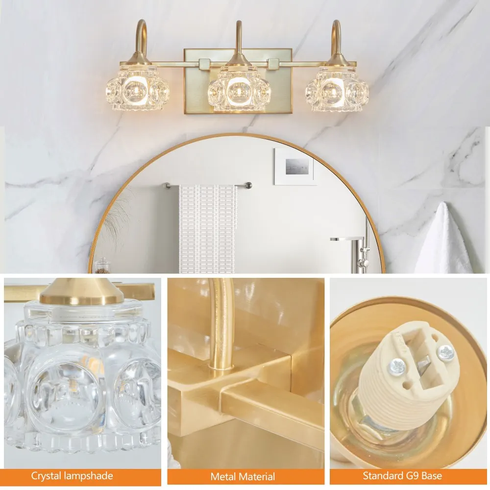 Modern Gold 3-Light Clear Glass Vanity Light, 17 in, image 3 of 5