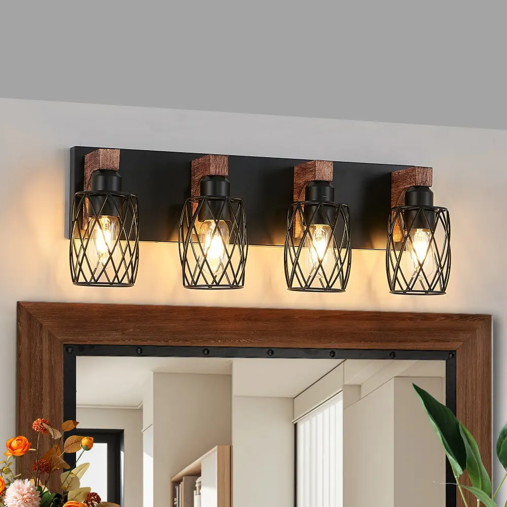 Industrial Black 4-Light Vanity Light, 24 in