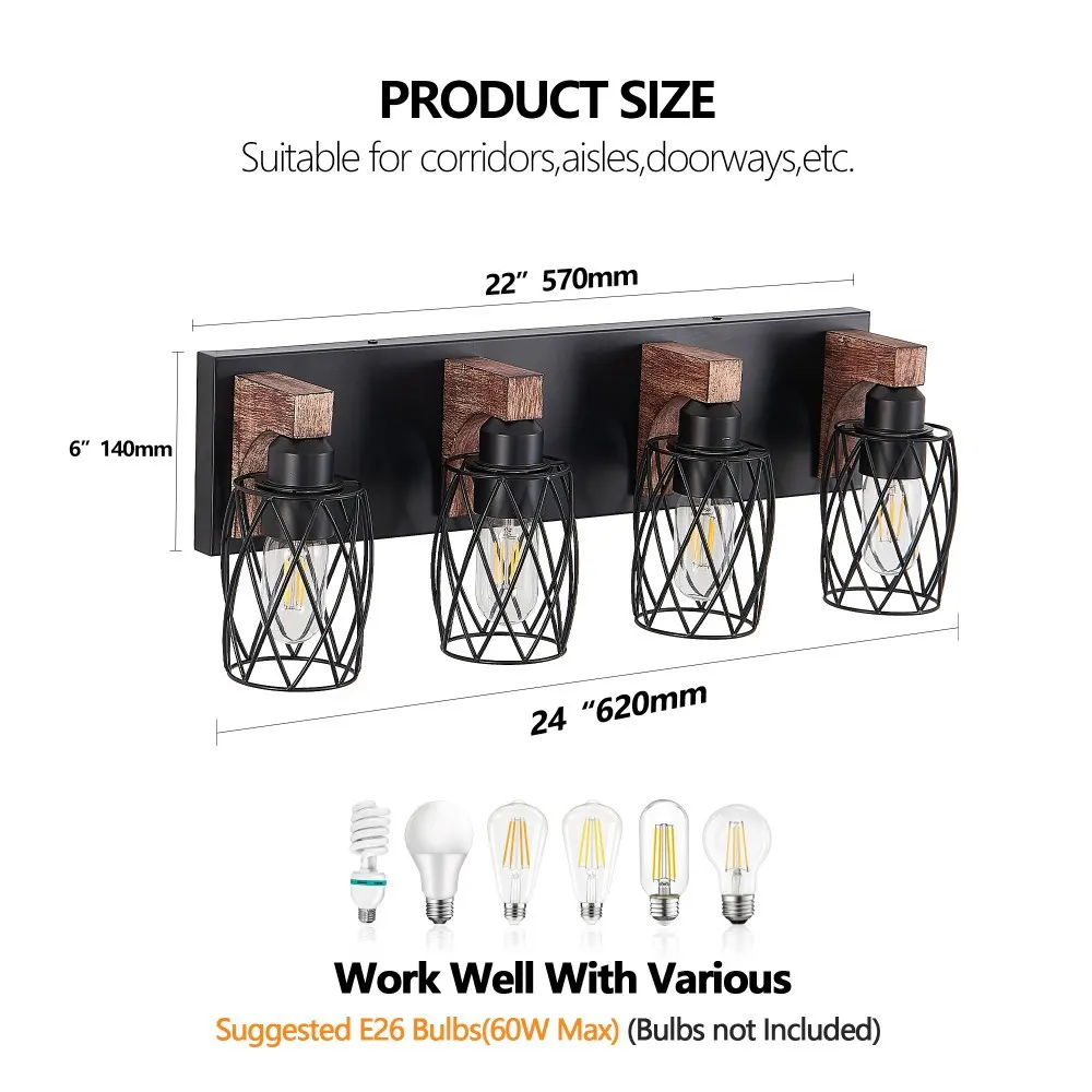 Industrial Black 5-Light Vanity Light, 31 in, image 5 of 5