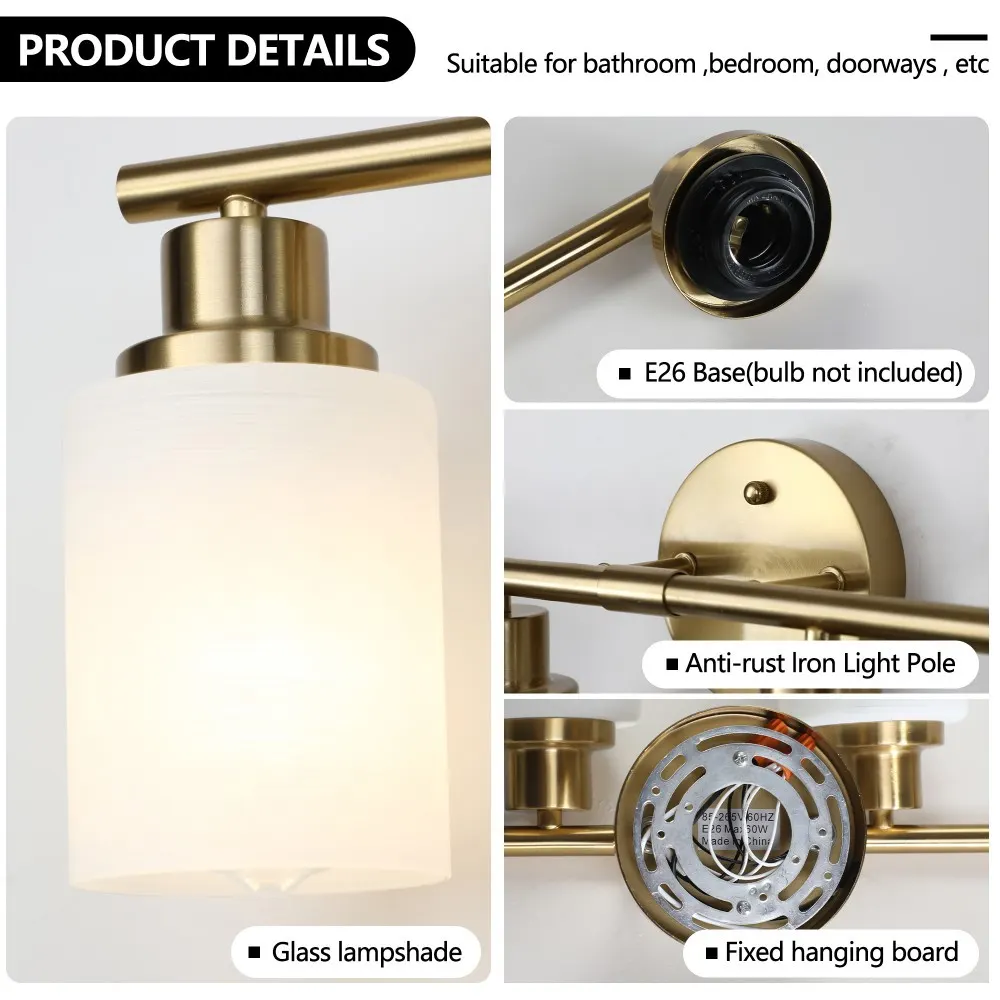 Modern 4-Light Frosted Glass Vanity Light, 24 in, image 3 of 5