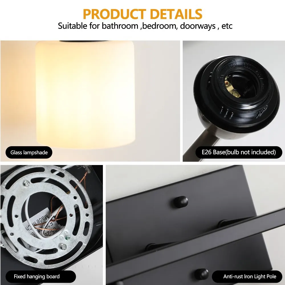 Modern Black 5-Light Frosted Glass Vanity Light, 31 in, image 3 of 5