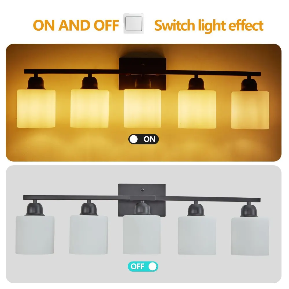 Modern Black 5-Light Frosted Glass Vanity Light, 31 in, image 5 of 5