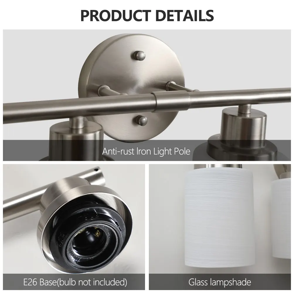 Modern Brushed Nickel 6-Light Frosted Glass Vanity Light, 39 in, image 5 of 5