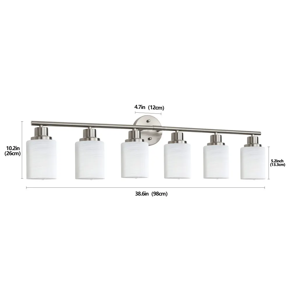 Modern Brushed Nickel 6-Light Frosted Glass Vanity Light, 39 in, image 3 of 5