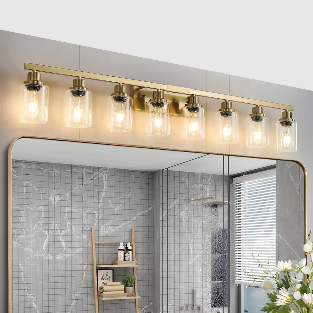 Modern Gold 8-Light Clear Glass Vanity Light, 51 in