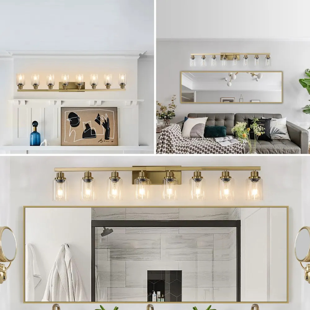 Modern Gold 8-Light Clear Glass Vanity Light, 51 in, image 2 of 5