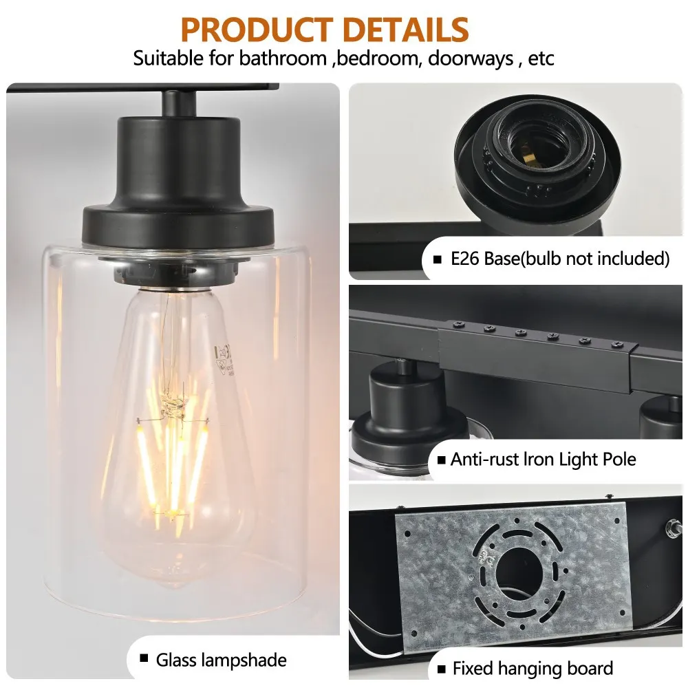 Modern Matte Black 10-Light Clear Glass Vanity Light, 65.4 in, image 2 of 5