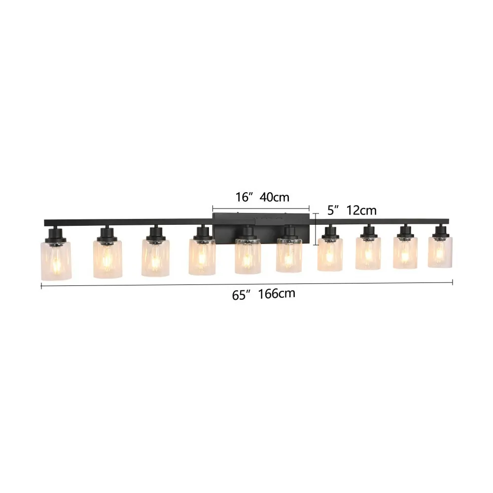 Modern Matte Black 10-Light Clear Glass Vanity Light, 65.4 in, image 4 of 5