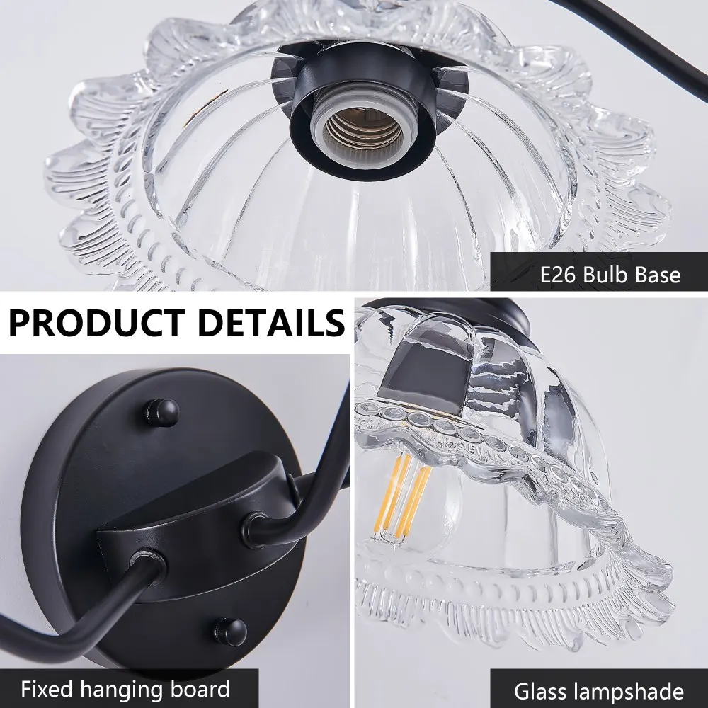 Vintage Black 3-Light Clear Glass Vanity Light, 24 in, image 3 of 5