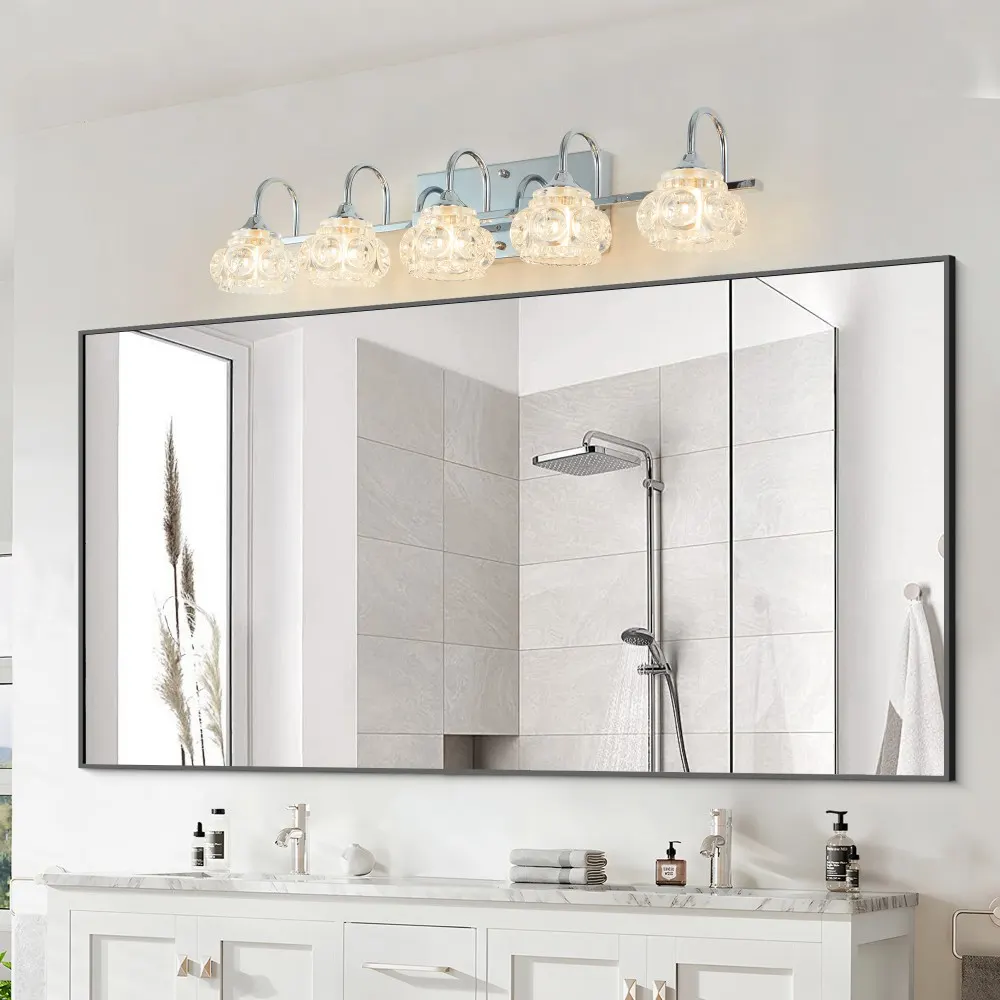Vintage Nickel 5-Light Clear Glass Vanity Light, 29 in, image 3 of 5