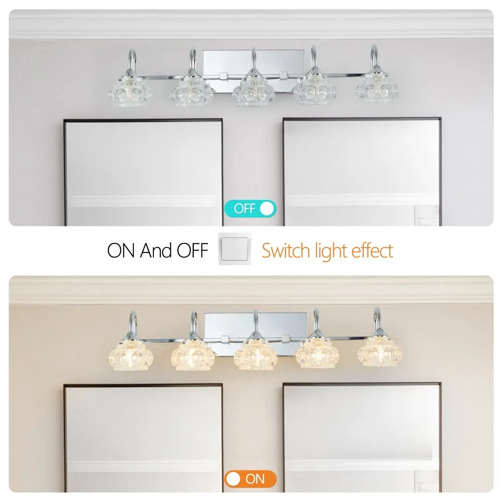 Vintage Nickel 5-Light Clear Glass Vanity Light, 29 in, image 5 of 5