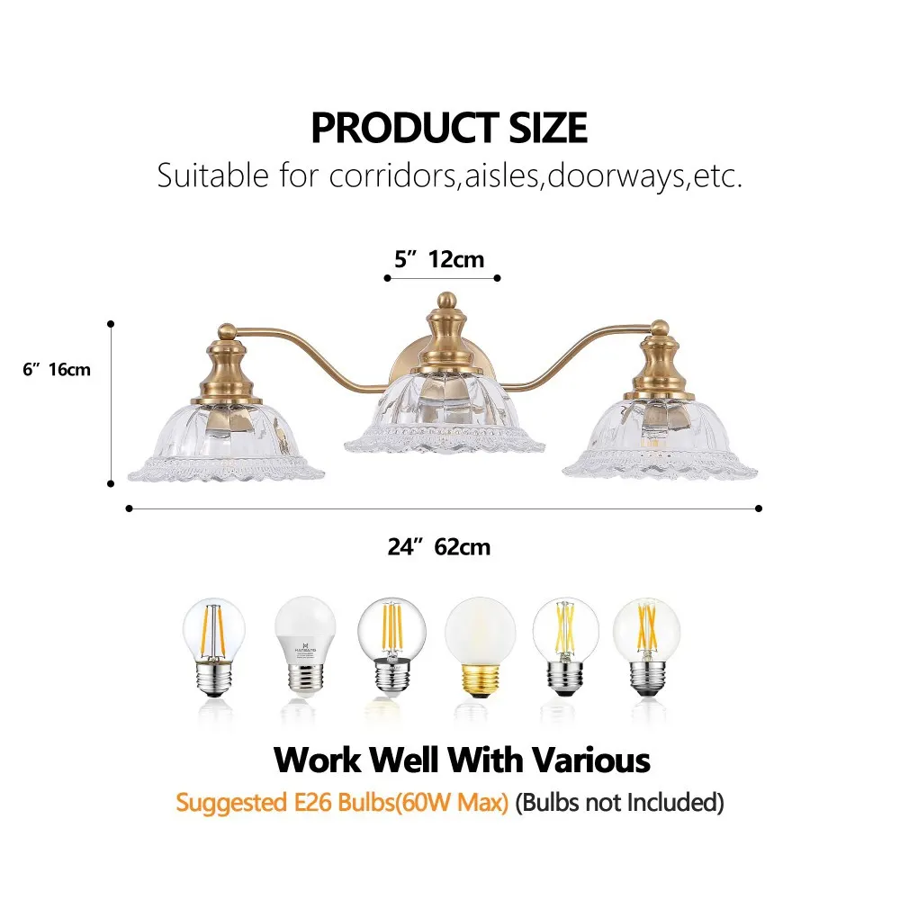 Vintage 3-Light Clear Glass Vanity Light, 24 in, image 5 of 5